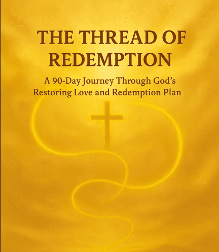 Book cover of 'The Thread of Redemption' with a cross and a yellow background.